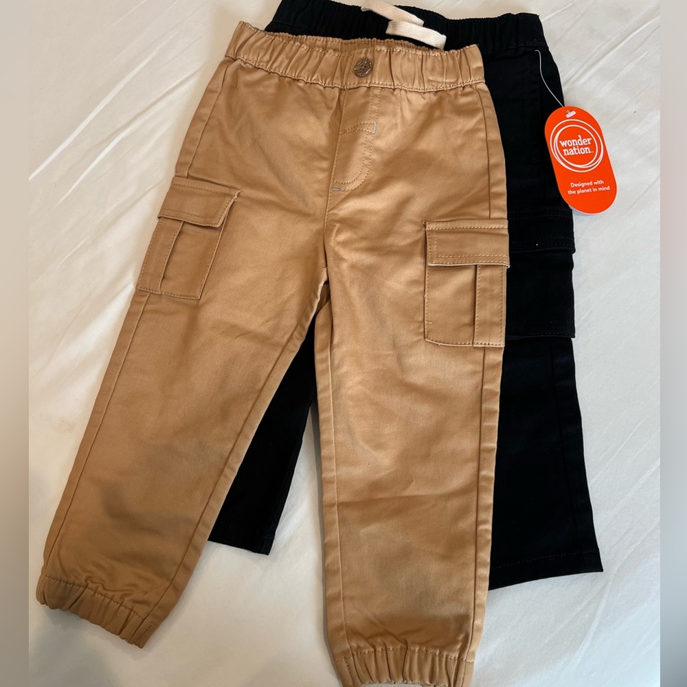 Wonder Nation Kids Cargo Joggers - Tan and Black